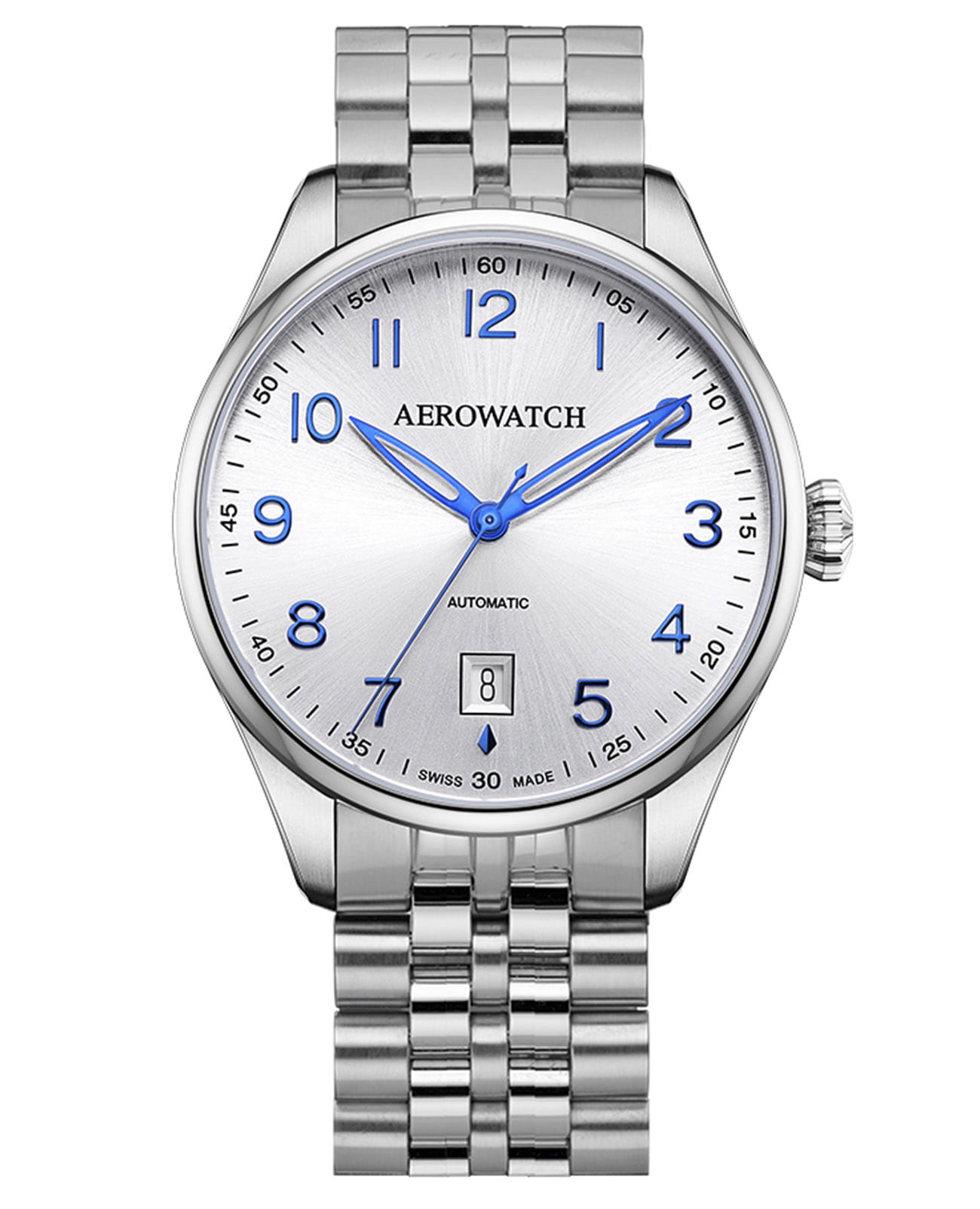 Aerowatch Aerowatch Les Grandes Classiques 60996 AA01 M  60996 AA01 M механические мужские часы серебристый циферблат, браслет нержавеющая сталь — вид спереди